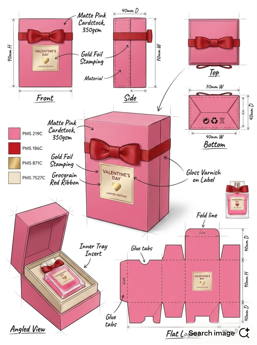 Packaging structure design drawing and dieline development