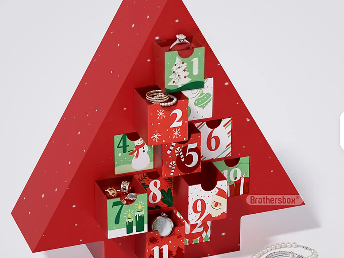 Christmas Tree-Shaped Jewelry Advent Calendar Box with Numbered Drawers