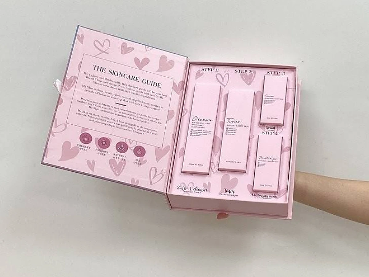 Book-Style Skincare Set Box with Magnetic-Ribbon Closure