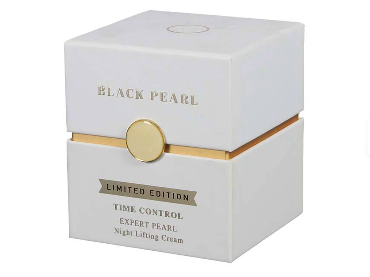 White Cosmetic Box with Metal Clasp and Gold Foil Reveal Band