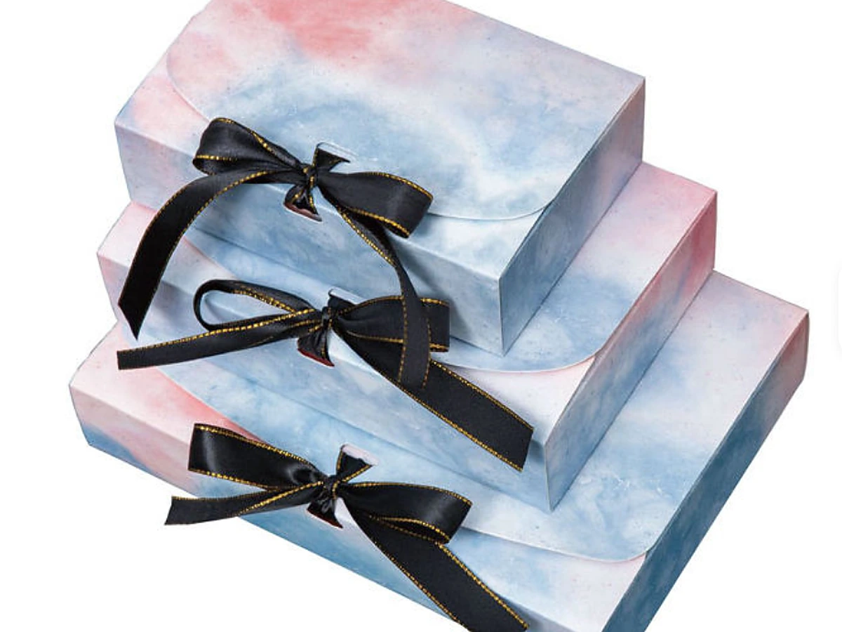 Watercolor Marble Tuck-Flap Box with Satin Ribbon Bow