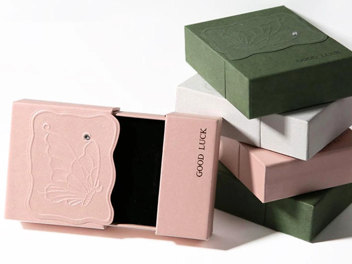 Shaped Slide-Open Jewelry Box with Embossed Butterfly Motif