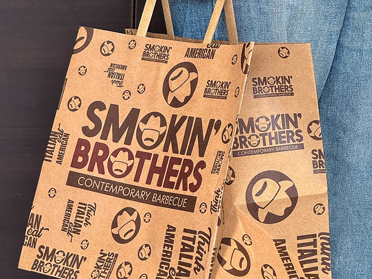 Eco-Friendly Kraft Paper Takeaway Bag with All-Over Custom Print
