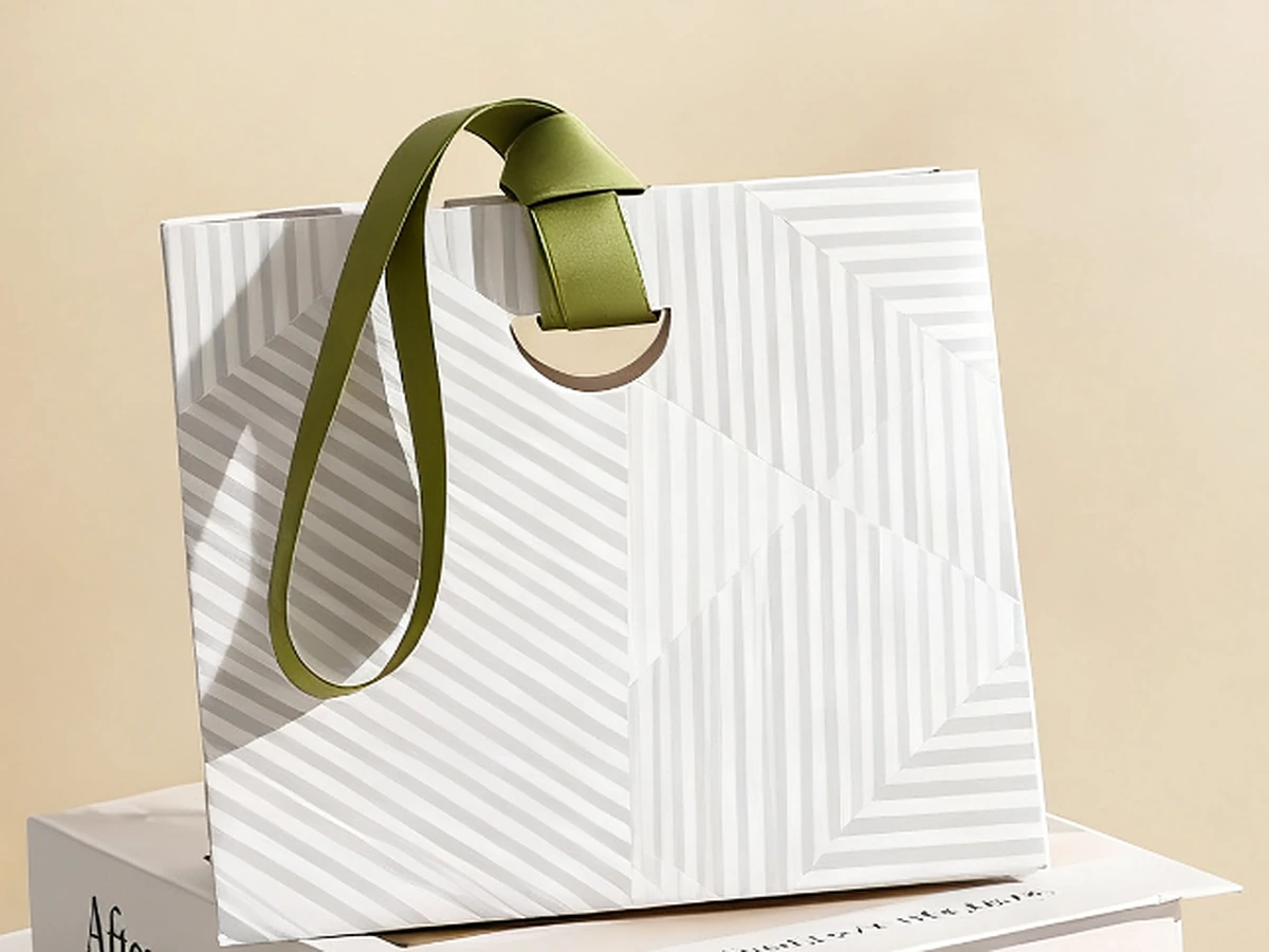 Geometric Art Paper Tote Bag with Magnetic Closure and Ribbon Handle